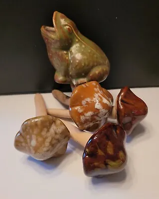 1 Frog/Toad & 4 Ceramic Mushrooms For Garden Or Houseplants. 5 Pcs Total • $24