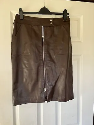 Etam Brown Leather Skirt  With Front Zip& Pockets Size 12 • £20