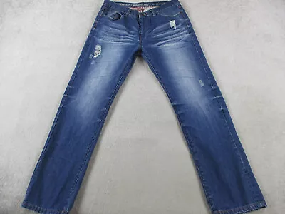 Ring Of Fire Jeans Mens 36x32 Blue Denim Slim Straight Longfellow St Dark Wash • $12.50