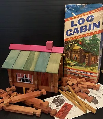 Vintage 1950s Toy Building Blocks Log Cabin Construction Set Build In Miniature • $50