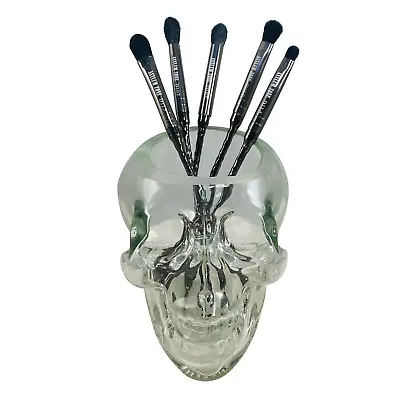 Glass Skull Makeup Brush Holder Make Up Beauty Organizer Goth Cup Oddity Brushes • $18