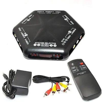 5 Way 4 Port IN 1 Out RCA S-Video Video Audio Game AV Switch Box Selector Remote • $20.99