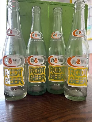 4 Vintage A&W Root Beer Glass Pop Bottle 10 Fl Oz Soda - Clear W/ Yellow Logo • $32