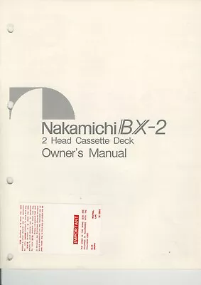Operating Instructions For Nakamichi BX-2 • $15.39