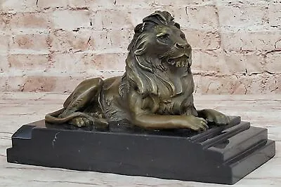 Art Deco African Lion Safari Bronze Sculpture Marble Base Statue Figurine Deal • $139.65