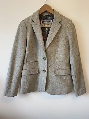 Joules Blazer Womens Sz 8 Grey Tweed Wool Speckle Pink Country Smart Pockets • £75