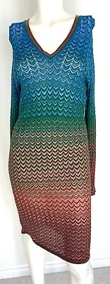 Missoni Bright Multicolor Chevron Patterned Knit V-Neck Long Sleeve Dress Sz 44 • $245