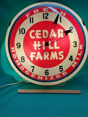 Vintage Cedar Hill Farms Dairy Milk Lighted Lit Advertising Clock Sign • $231.49