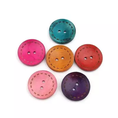 Mixed Color Wooden Buttons - Stitch Design - 25mm (1 Inch) - Wood Button • $3.49