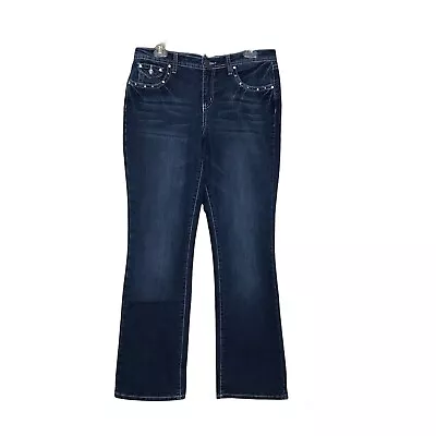 Earl Jean Womens Jeans Size 10 Embellished Embroidered Bling Casual Stretch Dark • £16.06