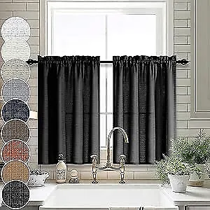  Bathroom Window Curtains Semi Sheer Kitchen Curtains 24 Inch 32x24 Black • $28.33