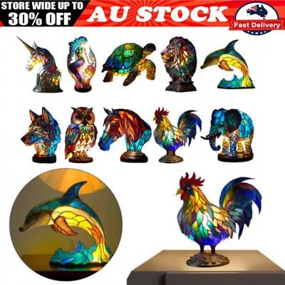 Animal Table Lamp Stained Glass Stained Night Light Retro Desk Lamps Xmas Gift • $26.50