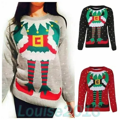 $17.08 • Buy Unisex Women Men Ladies XMAS  ELF Joker Novelty Prints Christmas Jumper Sweater