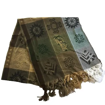 Mexican Mayan Table Runner Colorful Engraved Designs Lightweight 13.75  X 100   • $15.99