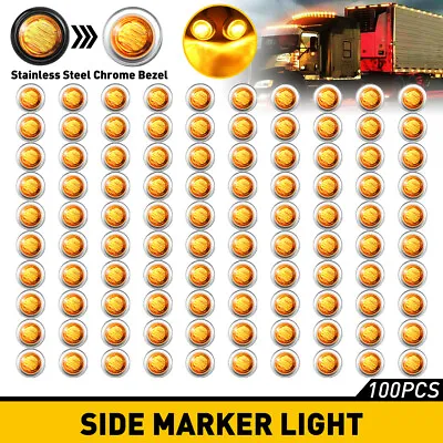 20-100Pcs 3/4  12V Marker Lights LED Truck Trailer Round Side Bullet Light Amber • $18.99