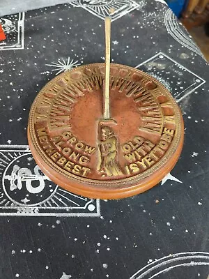 Vintage Brass Father Time Garden Sundial  Grow Old Along With Me  Wood Mounted • $38.95