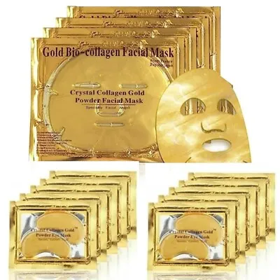 24K Gold Bio Collagen Crystal 5 XFace Mask + 10x Eye Mask  Anti Ageing Skin Care • £9.99