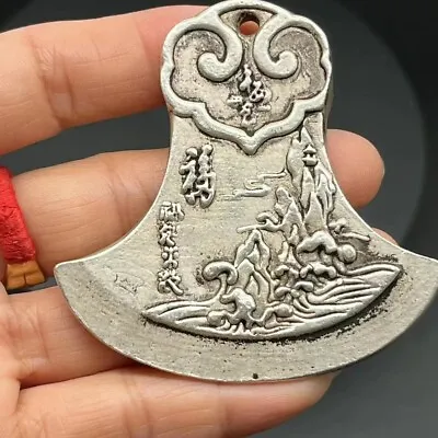 Vintage Chinese Miao Silver Axe Pendant Necklace • $0.99