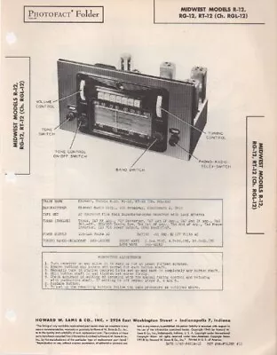 1948 Midwest R-12 Radio Service Manual Photofact Schematic Rg-12 Rt-12 Rgl-12  • $10.99