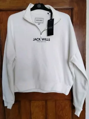 Ladies Jack Wills Quarter Zip Ivory Crop Sweatshirt Size UK 12 • £10