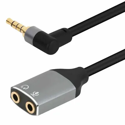 3.5mm AUX Angled 4-Pole Male To 3.5mm Female Mic + Headphone Splitter Cable 1m • £5.99