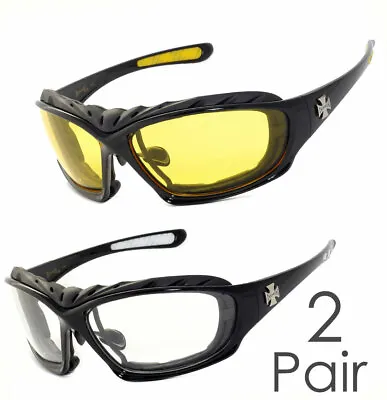 2 Pairs Choppers Motorcycle Padded Foam Driving Riding Glasses Sunglasses - C49 • $18.95