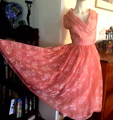 Original Vintage Handmade 1950's Pink Chiffon Prom Dress - Size 6 - Xxs • $249