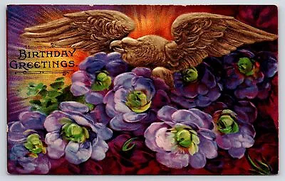 BB London Greetings~Gold Eagle On Bright Purple Gloxinia~Sunset~1910 Serie 1460c • £9.46