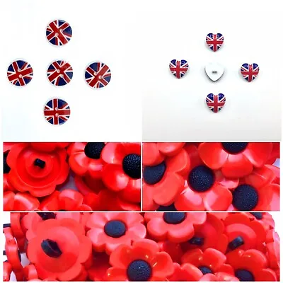 Union Jack Saint George Flag Poppy Rememberance Day Craft Shank Buttons • £2.79