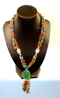 Earth Tone Multi Layered Polished Stone Beaded Necklace 20  Loop 4.5  Drop • $15.09