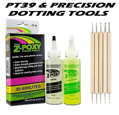 Pacer Zap PT39 Z-POXY 30 Minute Epoxy Resin 8oz Pack & 5 Precision Dotting Tools • £24.12
