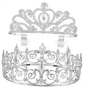 King Crown 2 Pcs Royal King Crown Metal Crystal Tiara Crown For Men Heart Style • $30.29