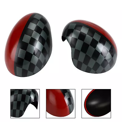 Black/Grey Checkered Red Mirror Cover For MINI Cooper Hardtop F55 F56 YU • $35.52