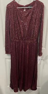 Maggy London  Sequin Dress Size14. Elastic WasteBurgundy NWT 48” L 20”W • $39