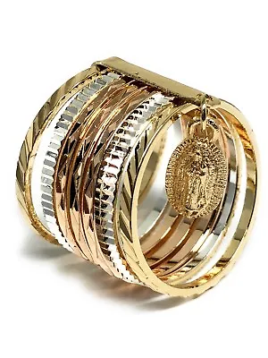 Gold Plated Tri-Color Virgin Mary Ring Virgen De Guadalupe Semanario Anillo • $15.99