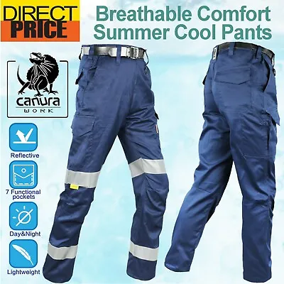 Canura Work Pants Cargo Narrow Fit Cool Lightweight Cotton Drill 3M Reflective • $121.95