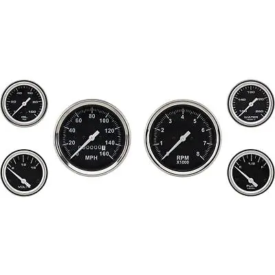 Speedway Black 6 Gauge Set Kit W/ Speedo Tach Fuel Temp Volt Oil Pressure • $227.99