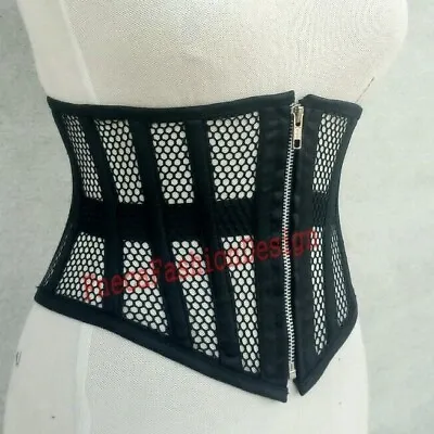 Mesh Corset Steel Boned Corset Womens Zip Underbust Corset Waist Trainer Corset • £16.99