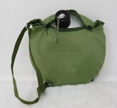 Vintage Unbranded Metal Canteen Green Knit Handled Sheath With Shoulder Strap • $12.99