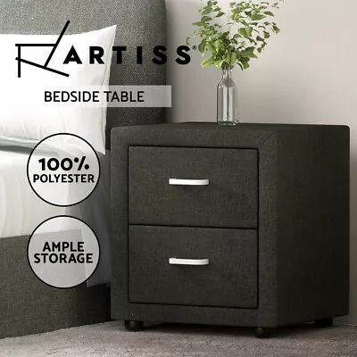 Artiss Bedside Table Drawers Side Table Storage Nightstand Fabric Charcoal CADEN • $106.95