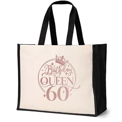 Birthday Queen 60 Tote Jute Bag 60th Birthday Gift Idea Canvas Shopper • £12.99