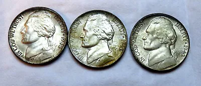 1943-P-D-S Silver Jefferson Nickels__BU / MS__toned • $16.99