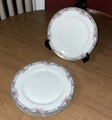 Vintage  VICTORIA Czechoslovakia Floral/Gold China 9-3/4” Dinner Plates Set Of 4 • $39.99