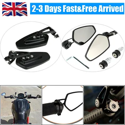 Pair Of Motorcycle Universal 7/8'' Handle Bar End Rear-View Mirror 360° Rotation • £14.79