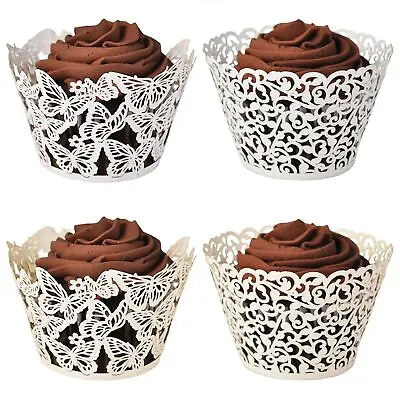 £3.29 • Buy Laser Cut Lace Effect Cupcake Wraps! Filigree Butterfly Cake Wrapper Case