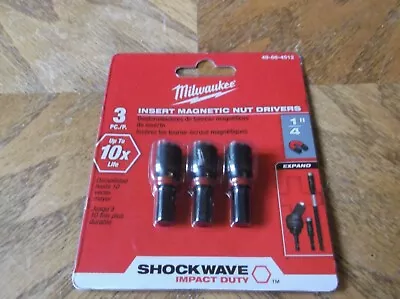 MILWAUKEE INSERT MAGNETIC NUT DRIVERS 49-66-4512 1/4  3 Pc. - New • $4