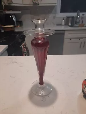 Venetian Hand Blown Heavy Ruby Red And Clear Art Glass  Candlestick Holders11.5  • $21.40