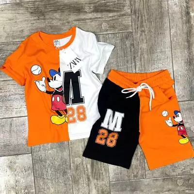 NWT Zara Baseball Player Mickey Mouse Tshirt And Short Unisex Set For Kids • $29.99