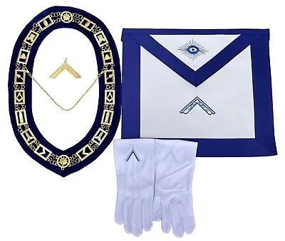 Masonic Blue Lodge Worshipful Master Apron Jewel Gloves Gold Collar • $66.99