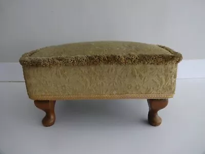 Vintage Sherborne Foot Stool/Seat-Queen Anne Style Wooden Legs-Gold Fabric Cover • £24.99